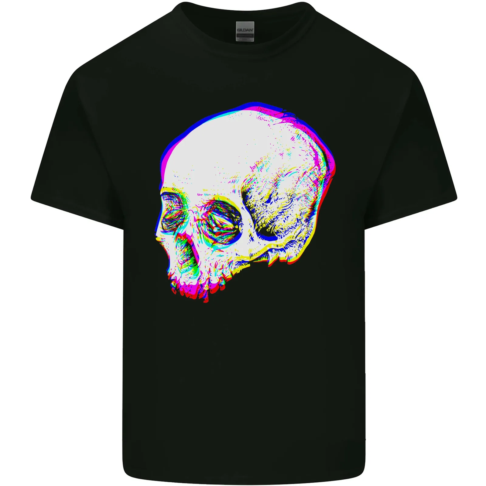 Glitch Skull Gothic Biker Heavy Metal Rock Mens Cotton T Shirt Top