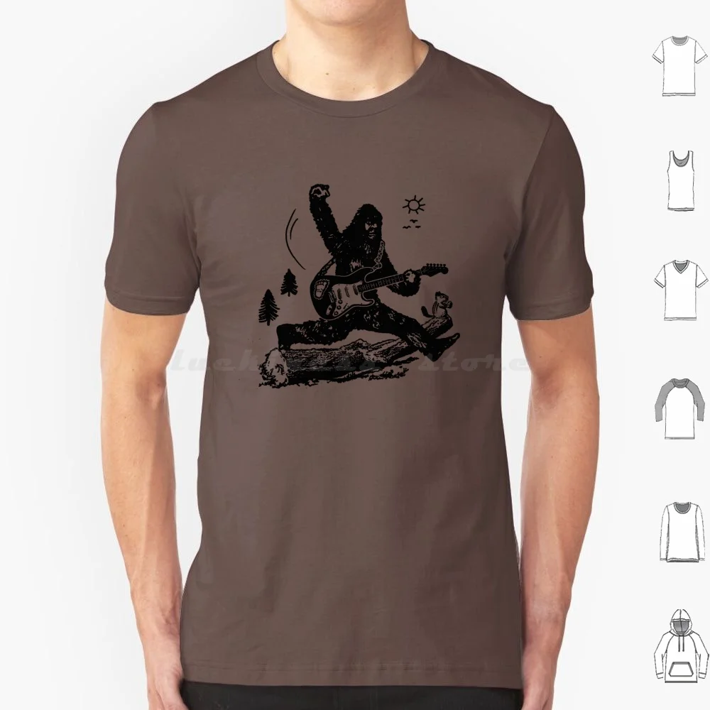 Sasquatch Electric Guitar Bigfoot Playing Guitar Cool Vintage Graphic Rock Gift T Shirt Big Size 100% Cotton Bigfoot Sasquatch