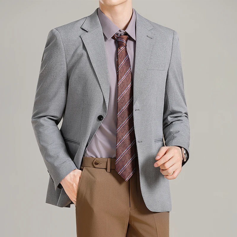Quality Silver Thread Blended Fabric Blazer Jackets Men Fashion Simple Twon Buttons Slim Fit Men's Casual Suit Coats Formal Wear