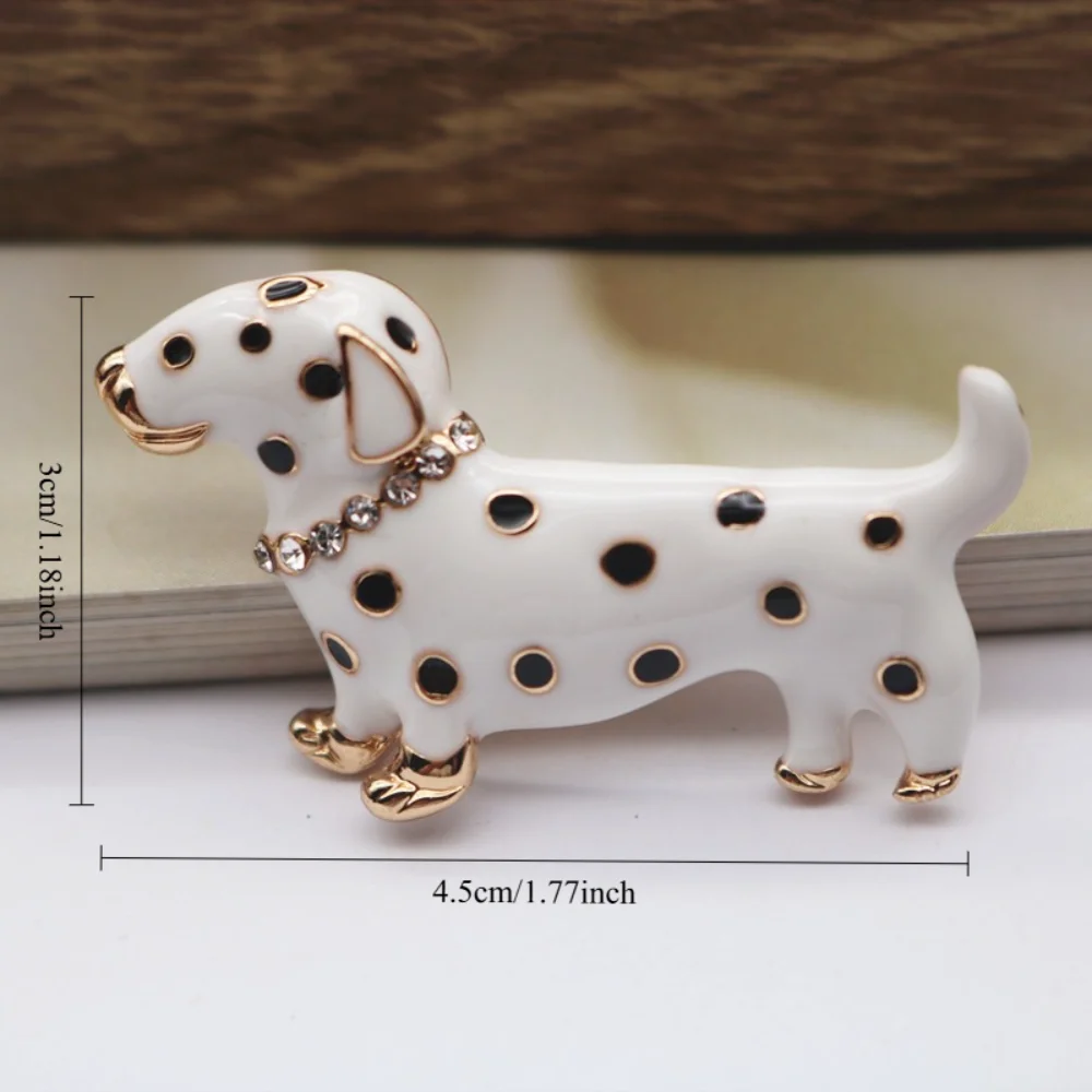 Cute Spotted Dog Enamel Brooch Black and White Dual Tone White Spotted Puppy Diamond Studded Pin Shirt Bag Pin Accessory