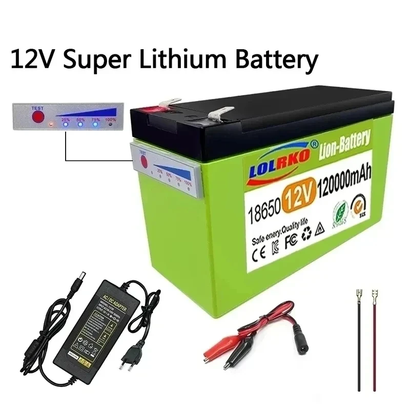 

12V Battery 120Ah 18650 lithium battery pack suitable for solar energy and electric vehicle battery power display+12V3A charger