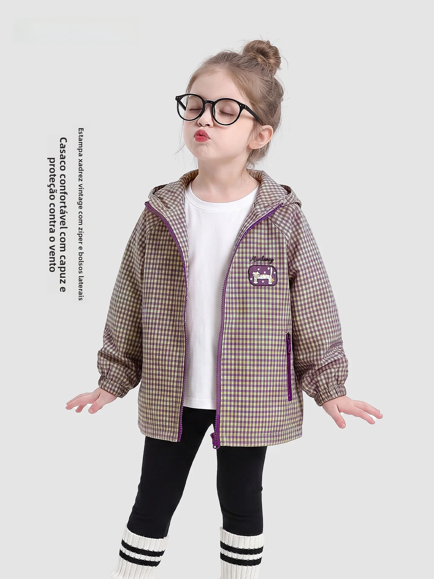 veste-a-capuche-a-carreaux-pour-filles-vetement-d'automne-pour-enfants-en-fibre-de-polyester-fermeture-eclair-style-decontracte-coupe-vent-manches-longues-brodee