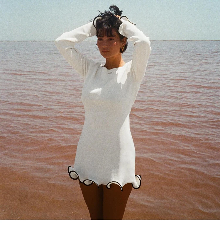 Dresses Womens Vacation Autumn Winter Long-Sleeved Artistic Geometric Structured Three-Dimensional Diagonal Asymmetrical Oblique