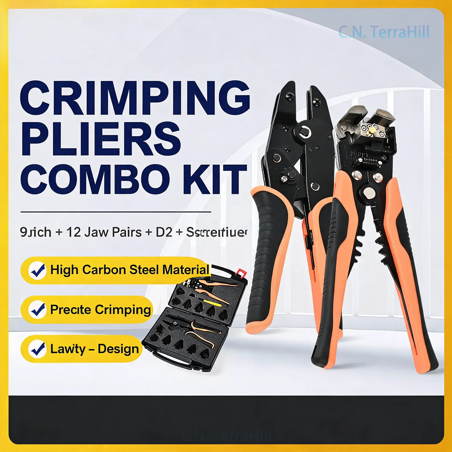 HS Series 9 Inch Multi-Jaw Crimping Tool Kit Portable Cold Press Terminal Crimper for Electrician Wiring Repair