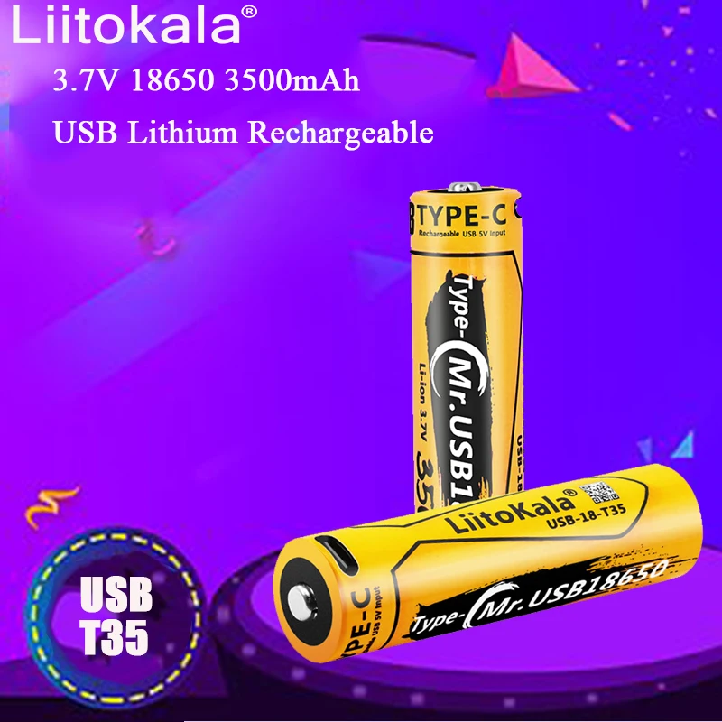 1-30pcs LiitoKala USB-18-T35 Type-C 5V Input 3.7V 18650 3500mAh Capacity Rechargeable Lithium USB Battery for Toy Keyboar