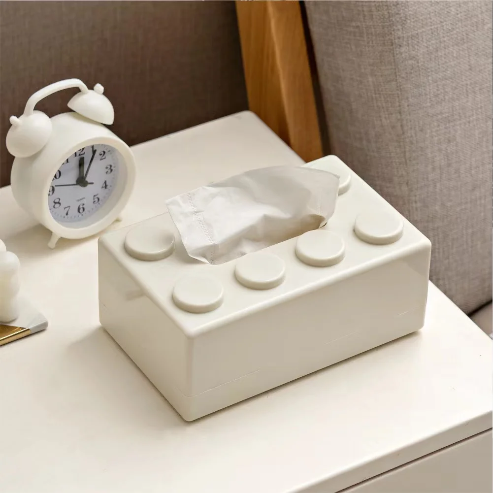 

Creative Building Blocks with Spring Tissue Box Wall-mounted Perforation-free Paper Holder Bathroom Face Towel Box Organizer