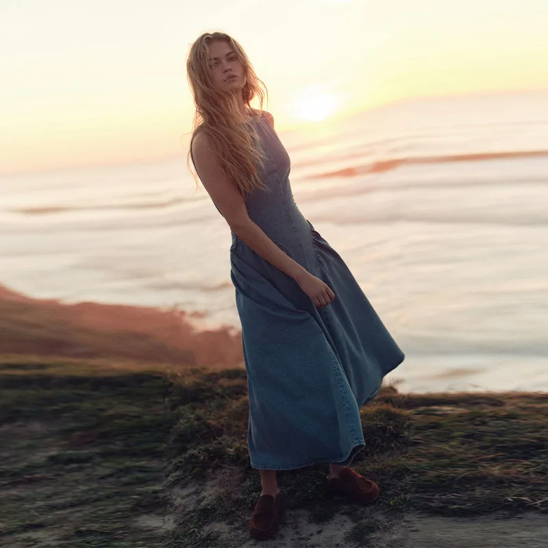 Vrouwen Vintage Hollow Out Denim Maxi Jurk Backless Een Lijn Denim Gewaden Lace Up Vestidos 2025, Nieuwe Dame Zomer Vakantie kleding