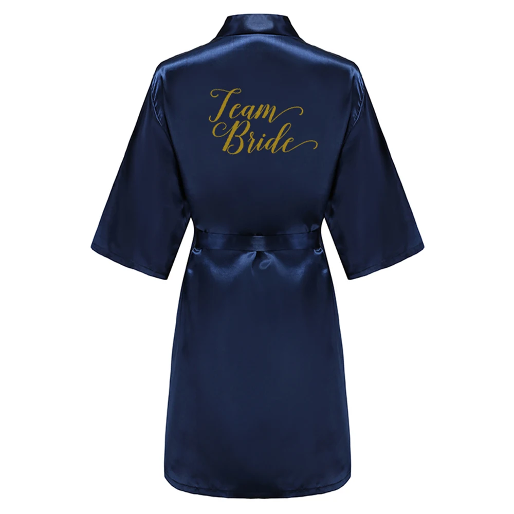 New Navy Blue Bathrobe Bride Satin Robe Women Getting Married Bride Hen Party Sisters Sqaud Mother Wedding Bridesmaid Robes