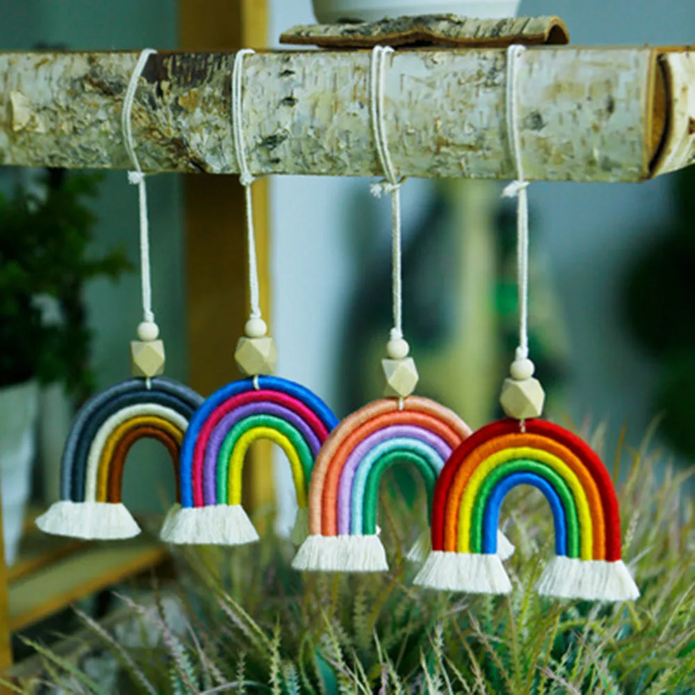 Boho Rainbow Keychain Bohemian Handmade Weaving Tassel Keyring Cute Macrame Car Ornaments Creative Bag Charm Jewelry Gifts