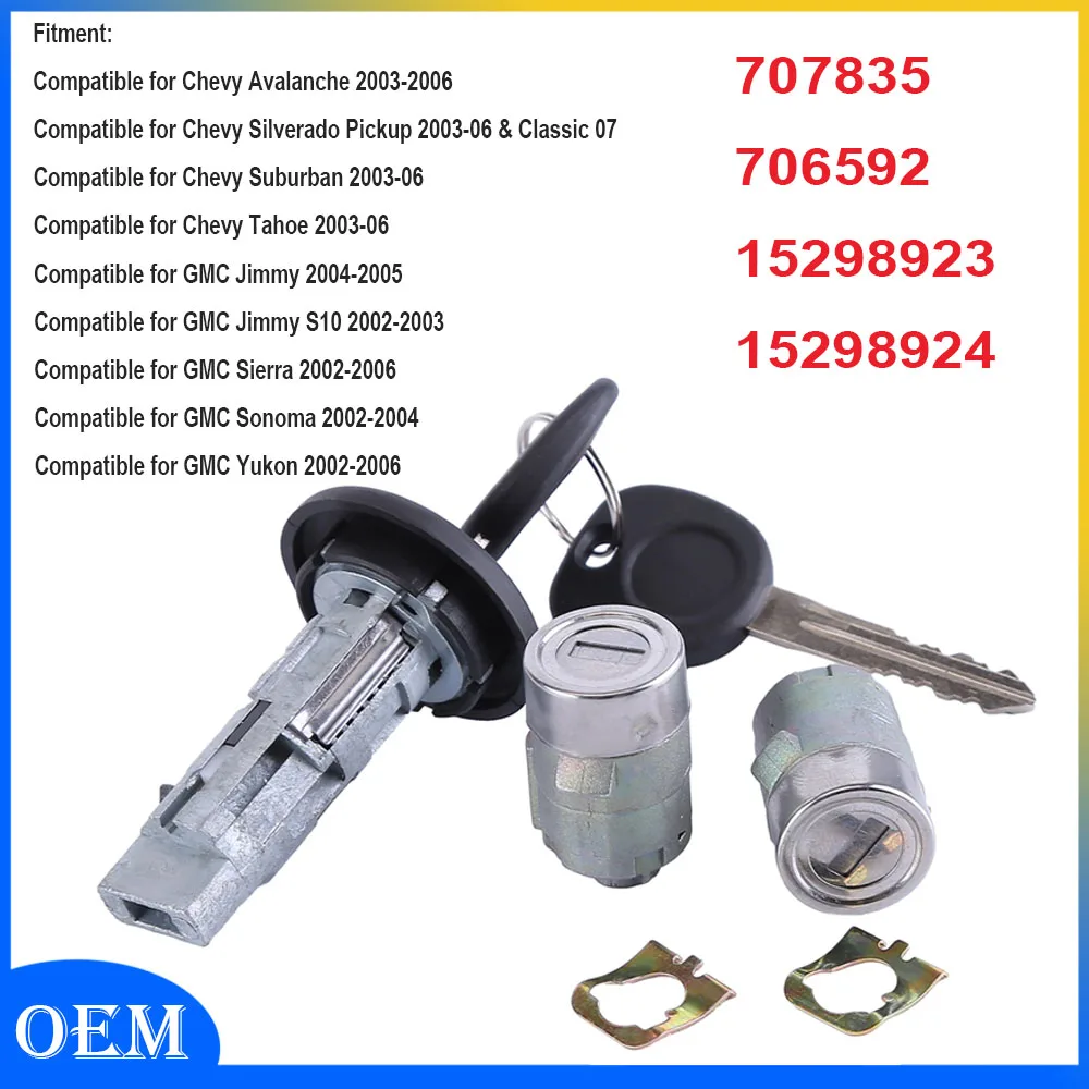 

Ignition Key Switch Cylinder Kit Left, Front, Right with 2 Keys and Door Locks 707835 706592 15298923 for Chevrolet 2001-2007