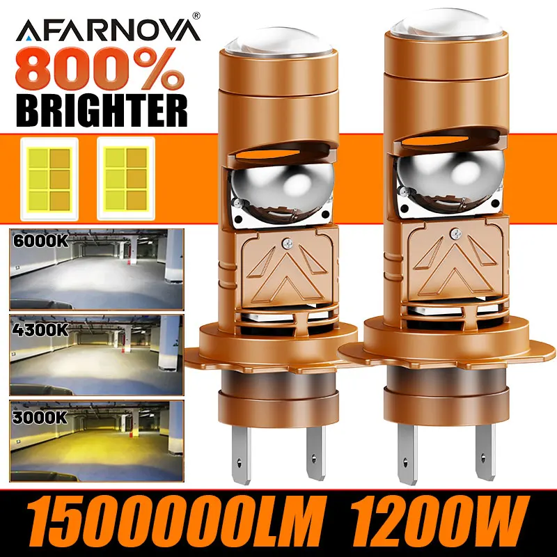 

Мини-проектор Lesn H7 Автомобильная лампа для фар Canbus 1200 Вт 1500000LM Турбовентилятор 3000K 4300K 6000K Автомобильный светильник SizeH7 Фара Plug&Play