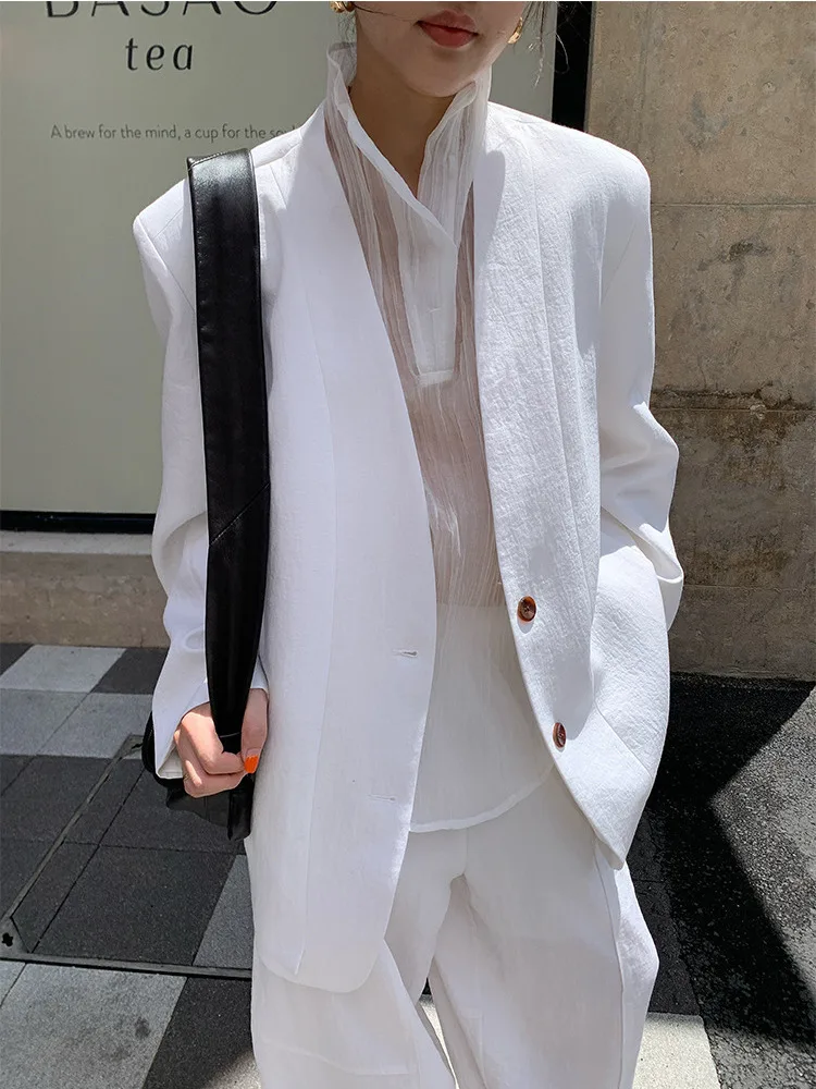 BJTZ Loose Temperament Versatile Solid Color Blazer Jacket For Woman 2025 Trendy New Two Button V-neck Jacket Female Top