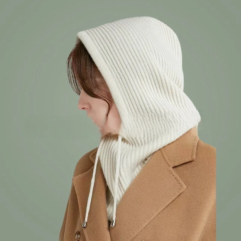 가을 겨울 따뜻한 목도리 일체형 니트 후드 방풍 모자 스키 귀목 보호 울 모자