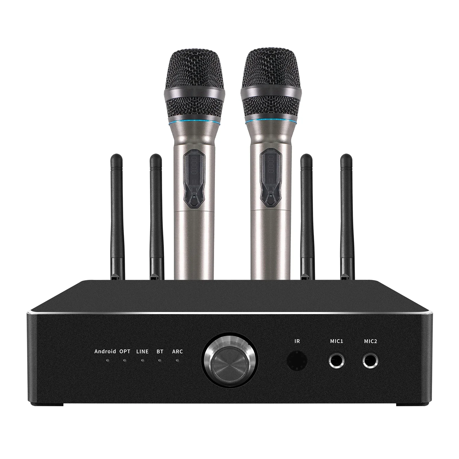 

Ready to ship family use karaoke machine 2 microphoners android 12 support android/line/BT/ARC/OPTICAL 600W home amplifier