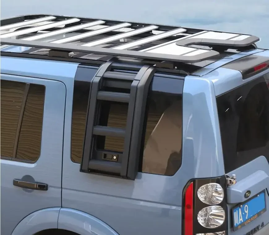 Aluminum Alloy Top Roof Rack Rail Luggage Boxes Folding Ladder Equipment Box For Land Rover Discovery 4 LR4 2010-2017