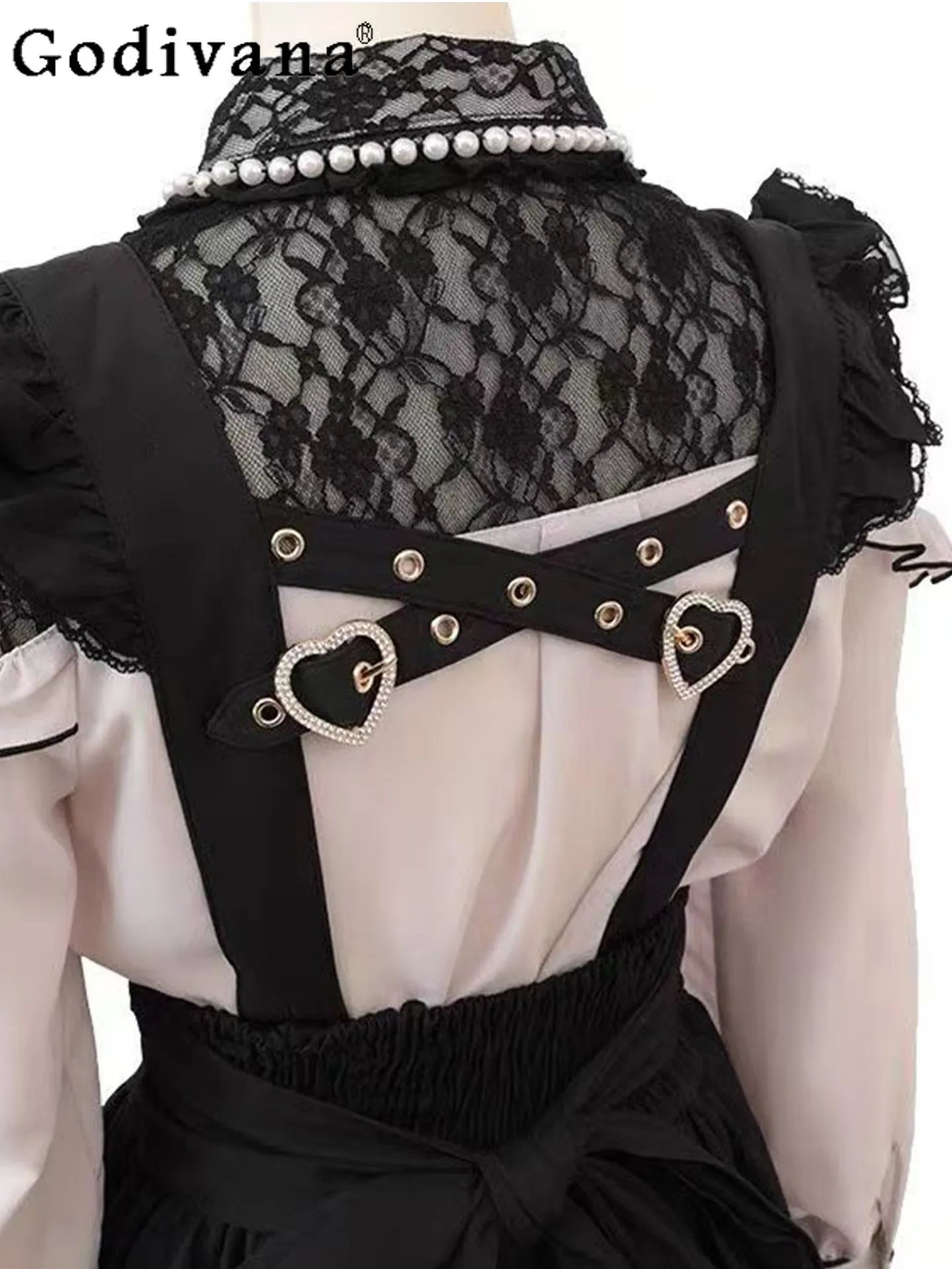 

Japanese Lolita Dress Slim Lace Elastic Waist Strap Skirt 2026 New Sweet and Cute Love Pearl Buckle Bow Girl Skirt