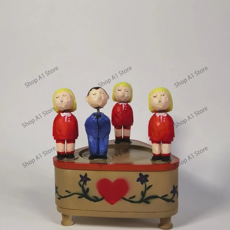 Music Box Solid Wood Engraving Music Box Kiss Creative Birthday Gift Ornament Electric Rotating Speaker