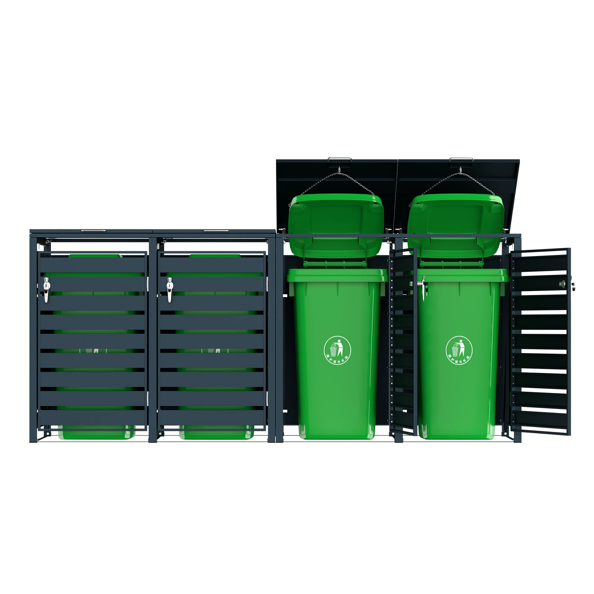 4 X 240L metal wheeled trash can box with open lid Garden trash can storage shed Lockable  lid Steel  box