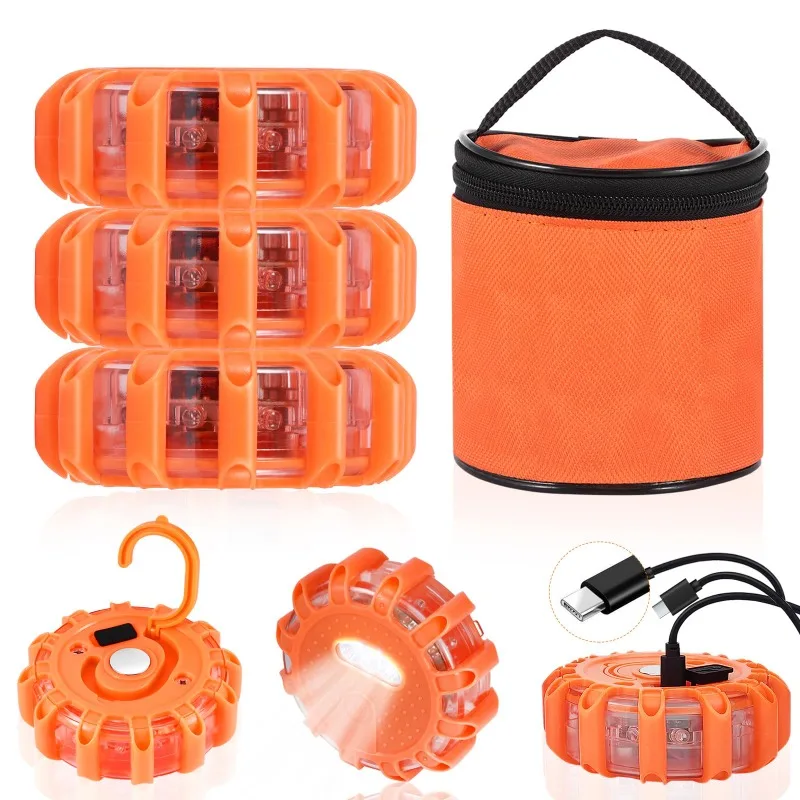 

Набор из 3 перезаряжаемых USB-фонарей-вспышек: светодиодные дорожные сигнальные огни, аварийные маячки, магнитные дисковые проблесковые маячки для безопасности на дорогах