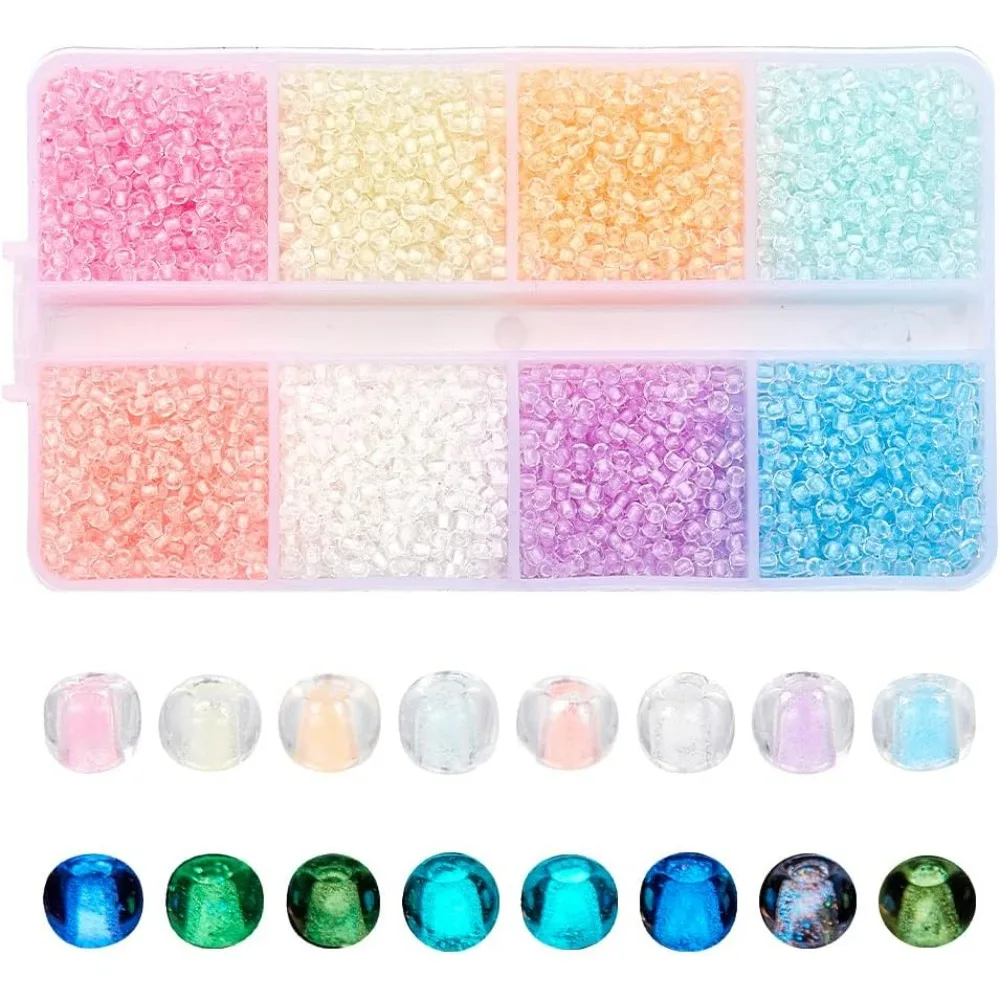 5280 Pcs 8 Colors Glow in The Dark Beads Colorful Glass Luminous Seed Colorful Spacer Bead Tiny 2mm