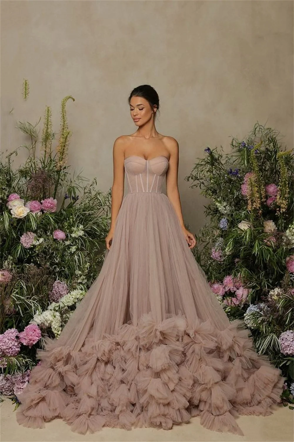 Cathy Sexy Tube Top فساتين سهره فاخره2023 Elegantly Tulle A-line Prom Dresses Princess Crimping Shawl Vestidos De Noche