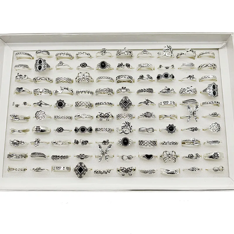 50 teile/los Mix Stil Vintage Finger Ringe für Frauen Schwarz Acryl Emaille Hohle Blume Design Ring Ausschnitt Schmetterling Schmuck Mädchen – Detail 9
