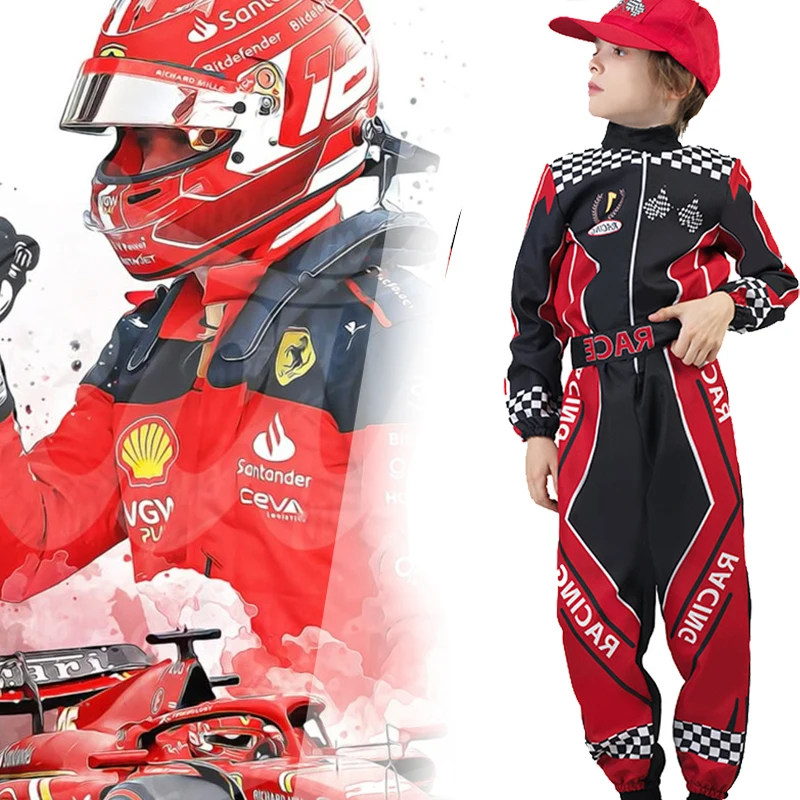 لولانتا 5 قطع زي سباق السيارات للأطفال الأولاد بذلة المتسابق مع قبعة الوظيفي فستان ملابس الهالوين 4-12 سنة #3