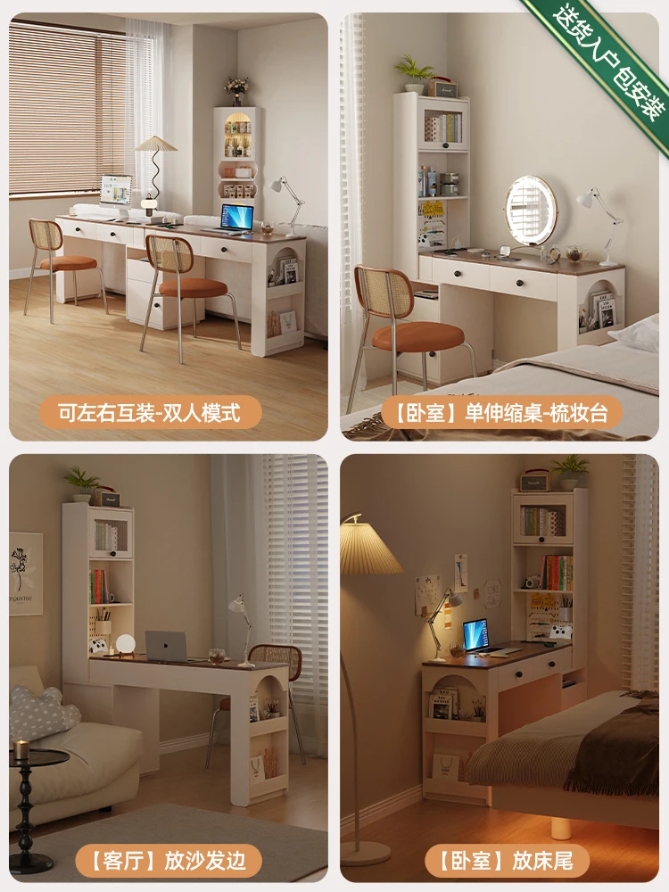 خزانة مكتب من الخشب الصلب مزدوجة الأغراض، جدار متكامل قابل للسحب، سعة كبيرة للتخزين والتخزين، مكتب شقة صغير #4