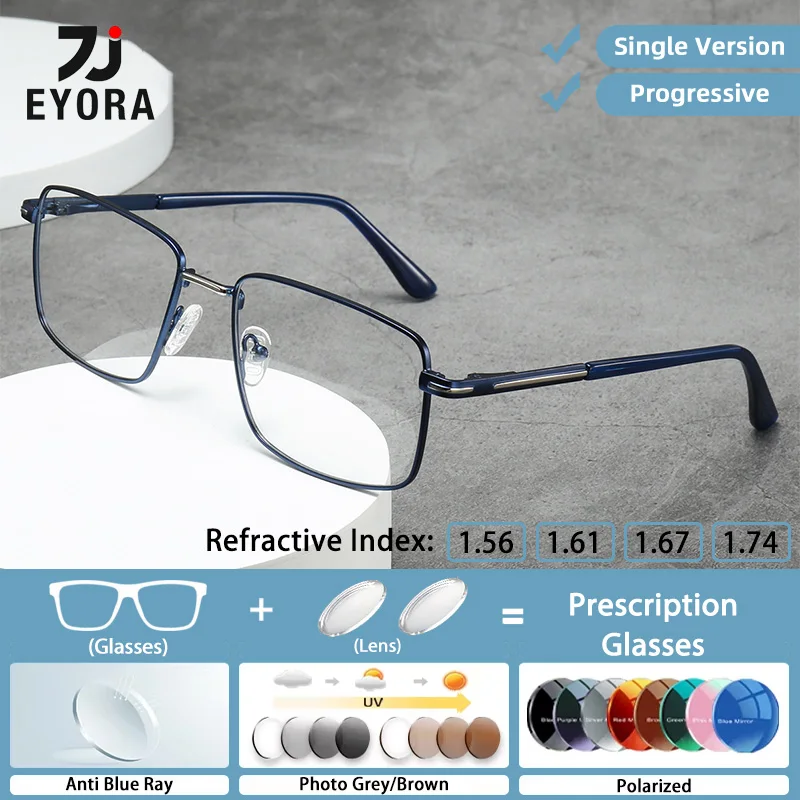 

EYORA Ultralight Metal Business Square Reading Glasses Myopia Eyewear Hyperopia Anti Blue Ray Progressive Photochromic Eyewear