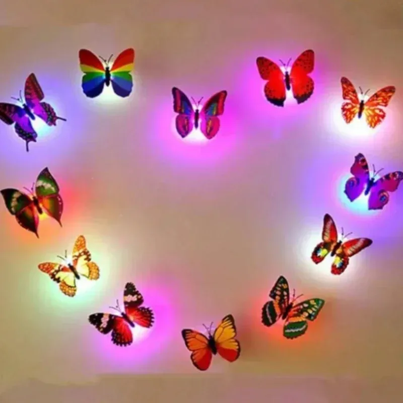 1-10pcsNovelty DIY LED Colorful Butterfly Night Light Fridge Party Wedding Living Room Bedroom Refrigerator Home LED Decor Light
