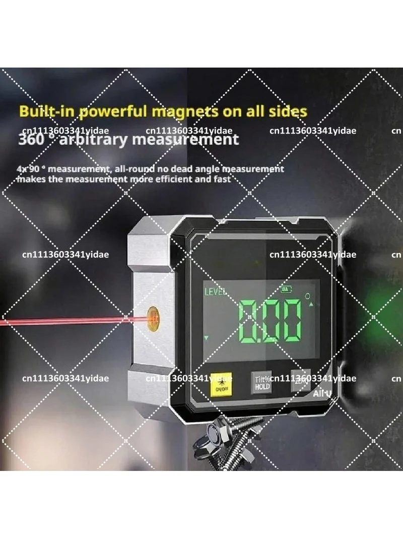 4-Sided Magnetic Digital Angle Inclinometer with Laser Level for Woodworking, Tilt Measurement Tool