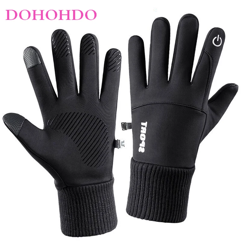 قفازات الشتاء الرجال مقاوم للماء الدافئة الرياضة في الهواء الطلق ركوب يندبروف شاشة تعمل باللمس المضادة للانزلاق المخملية الباردة واقية قفازات سوداء Guantes #1