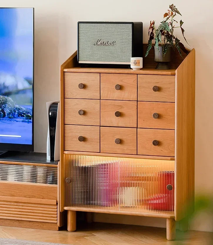 

Nordic side cabinet, nine compartments, solid wood living room, wall drawers, storage, bedroom storage cabinet