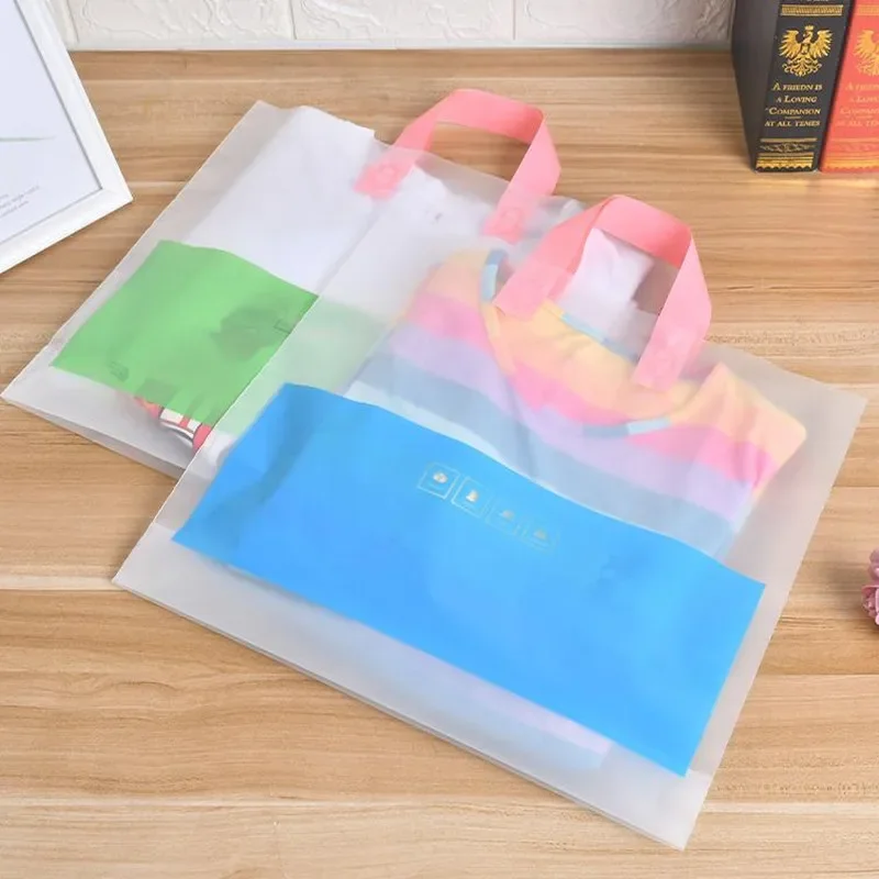 50pcs Thick Large Plastic Bags Frosted Fashion Clothing Store Shopping Jewelry Packaging Bags Plastic Gift Bag with Handle