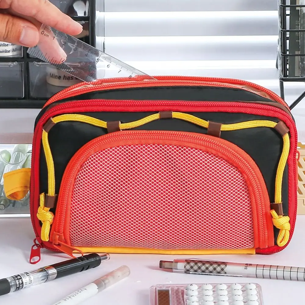 Portable Contrast Color Pen Bag Eight Layers Large Capacity Pencil Case Drawstring Design Stationery Organizer Back To School