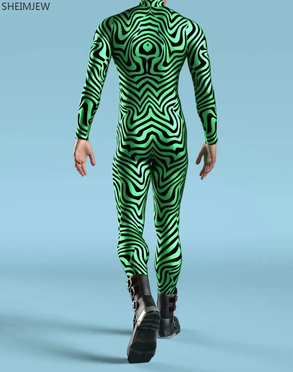 Men Art Irregular Lines 3d Printing Jumpsuit Cyberpunk Bodysuit Halloween Carnival Party Cosplay Zentai Suit Performance Rompers