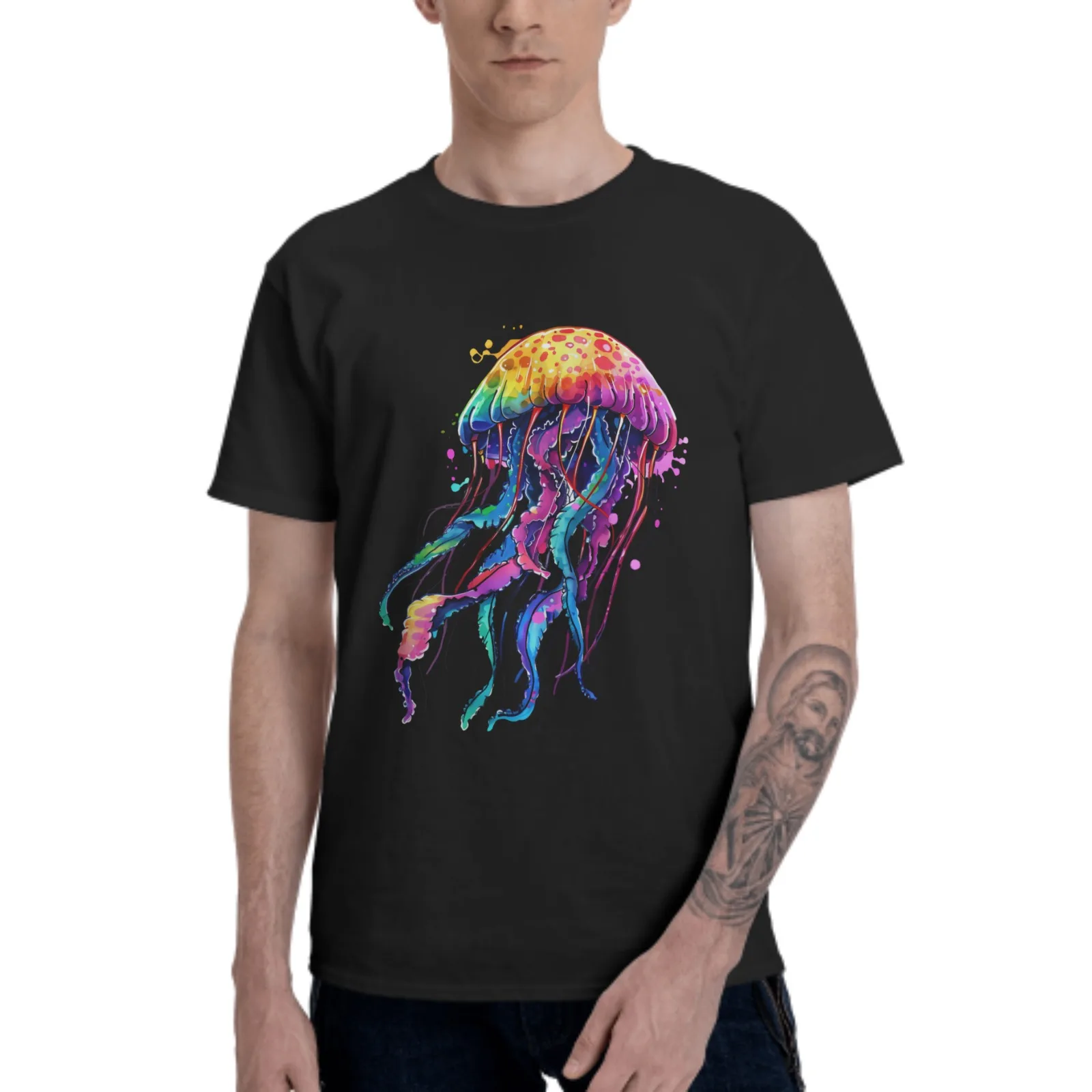 

Colorful Jellyfish T-Shirt for Men Cotton 100% Women Summer Tops Fashion Casual Round Collar Short-Sleeve Couple Tees