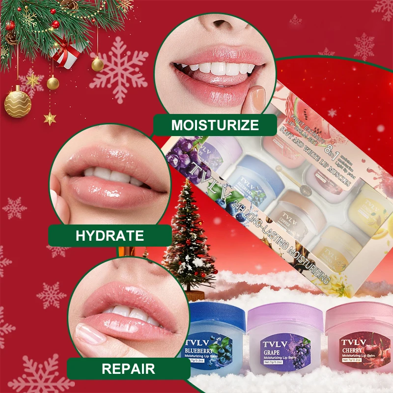 مجموعة العناية بالشفاه مكونة من 8 قطع، مجموعة بلسم الشفاه الرطوبة، خطوط الشفاه المتلاشى، مكياج أحمر الشفاه، منتجات العناية بالبشرة الطبيعية المستندة بالنباتات #3