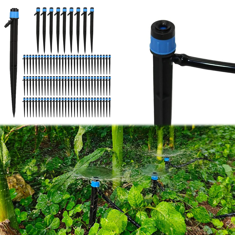 100 Pcs Irrigation Dripper Adjustable 360 Degree Water Flow for 4/7mm Tube Drip Emitter for Garden Patio Lawn Flower Bed