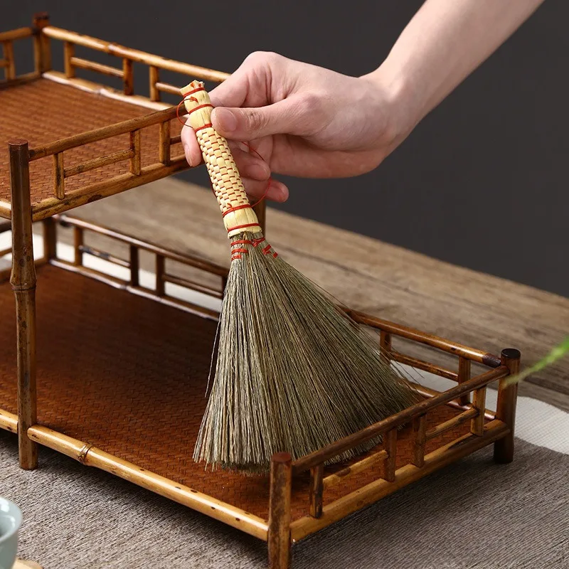 Tea Table Broom Brush Teacup Sweeper Manual Office Duster Palm Fiber Bowl Bottle Cup Dish Tool Strap Color Random