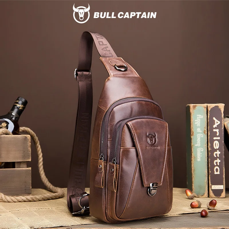 

BULLCAPTAIN Genuine Leather Chest Back Pack Chest Bag Men Fashion Messenger Bag's Multifunctional Card Bages Mobile Phone Bags