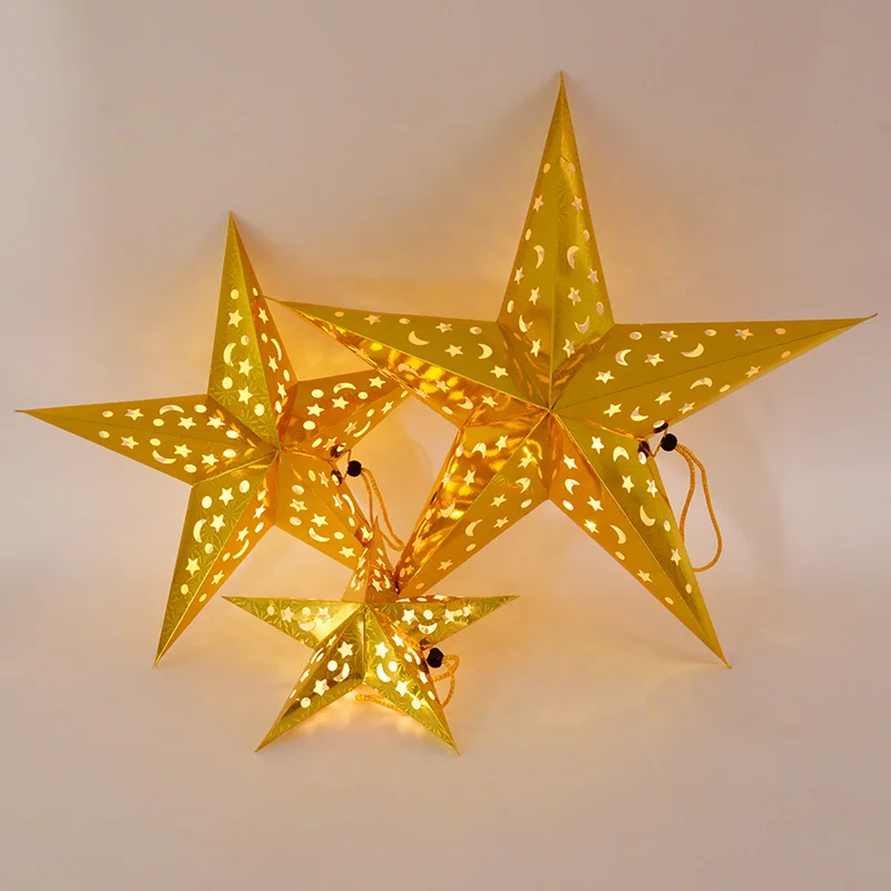 

30/45/60cm Eid Mubarak LED Hollow Star Hanging Pendant Ornament Ramadan Decoration Islam Muslim Party Supplies