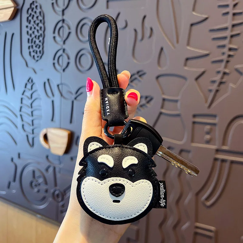 Leather Dog Keychain Cute Bulldog Car Key Holder School Bag Decorations Accessory