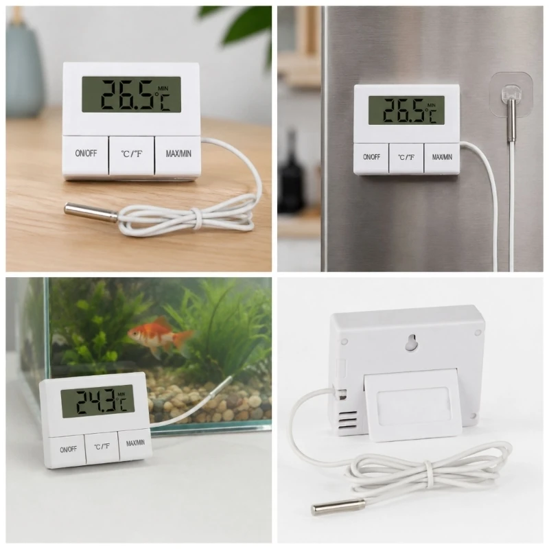 Digital Thermometers Temperature Monitor with Probe, Home Display Screen with Large Readout, Unit Change Function, 1M Cable B03E