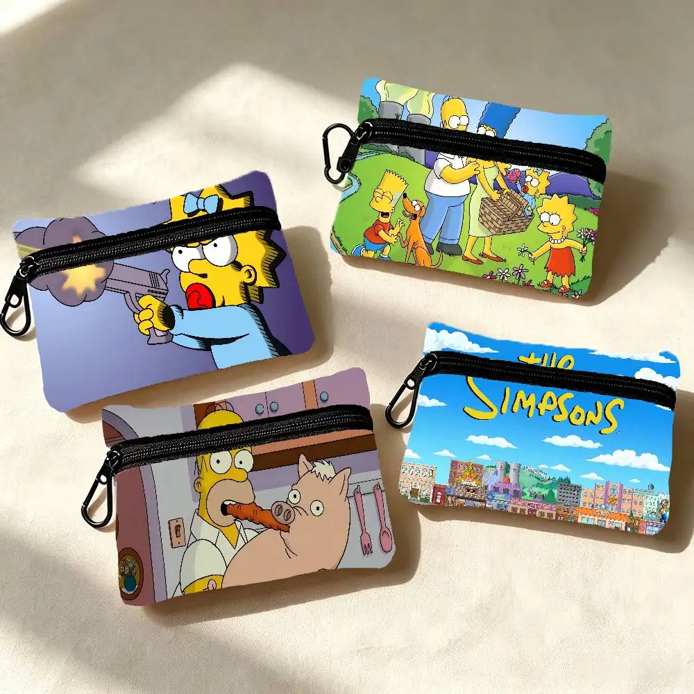 Anime The Simpsons Multifunctional Oxford Cloth Small Pouch With Hook Mini Coin Wallet Earbud Storage Bag