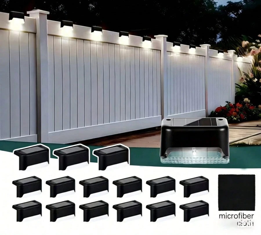 Solar LED Step Lights, 16/32 Pcs Pack With Free Fiber Cloth, 12H Long Lasting Lighting For Outdoor Stairs, Fences & Pathways, Waterproof Commercial Deck Fence Lamp For Mall, Hotel, Library Outdoor Landscape Decor Ip66