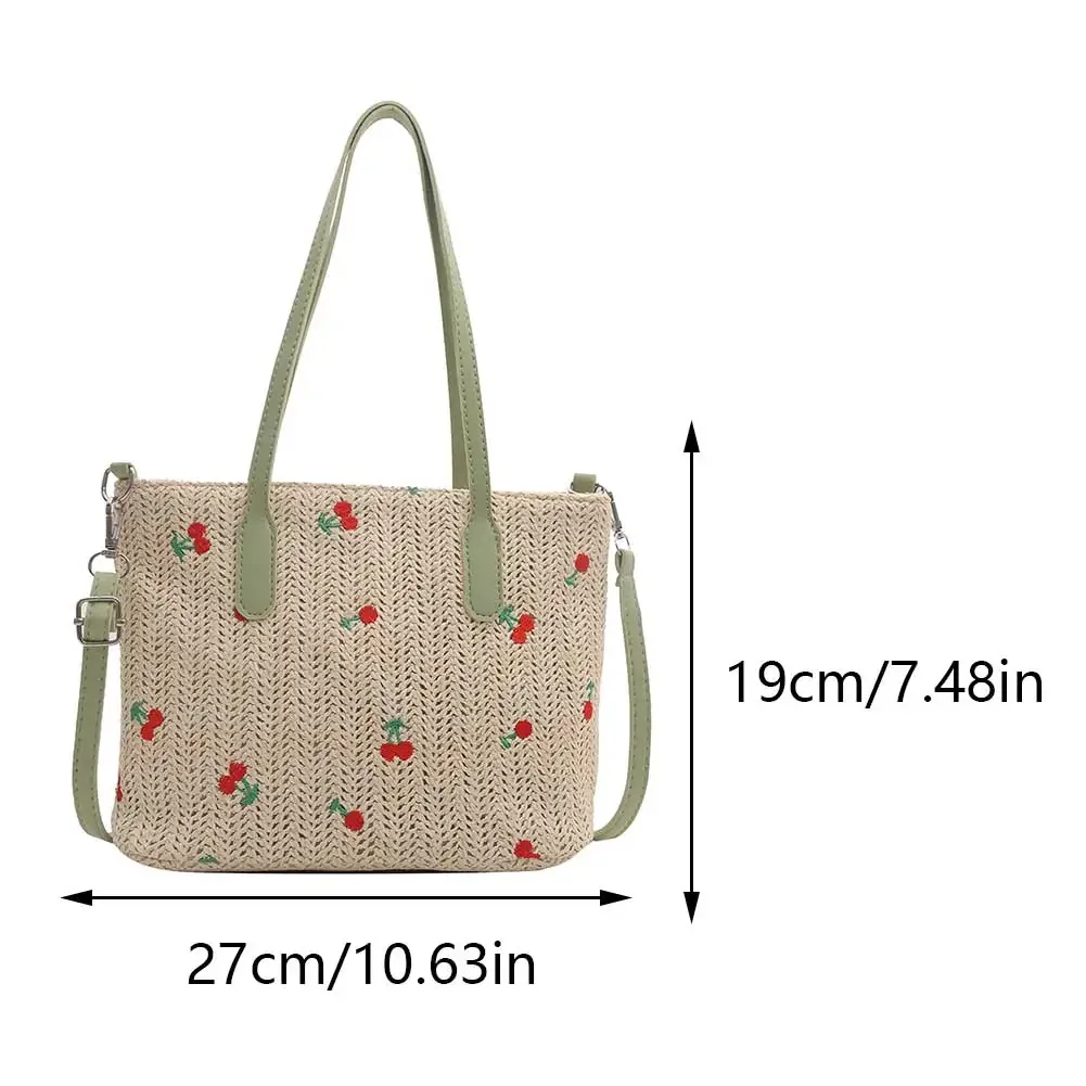 Cherry Crossbody Bag for Women Straw Bags Raffia Woven Tote Handbag New 2024 Casual Shopping Bag Female Chic Straw Shoulder Bag