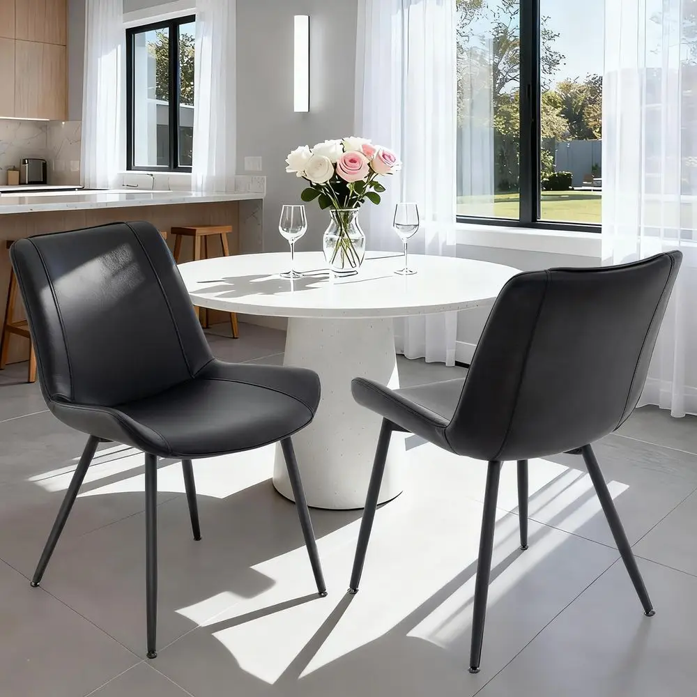 

Комплект из 2 обеденных стульев, современные кухонные стулья без подлокотников из искусственной кожи, мягкие акцентные стулья с металлическими ножками, черные