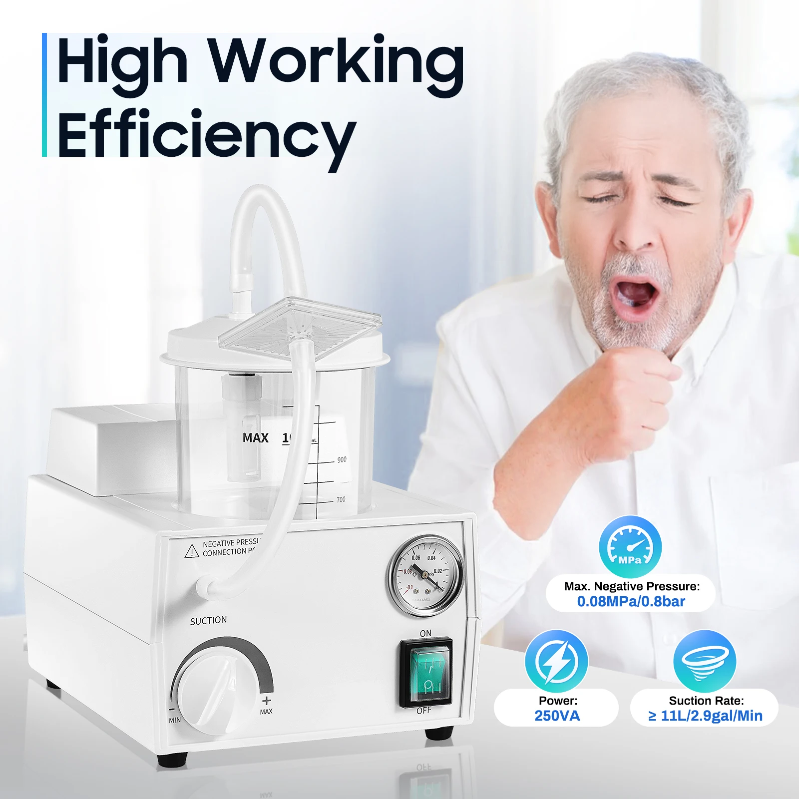 Mesin Penghisap Dahak Elektrik 1000ML, Unit Penghisap Mesin Pompa Vakum Rendah Kebisingan, Mesin Penghisap Elektrik untuk Ruang Operasi