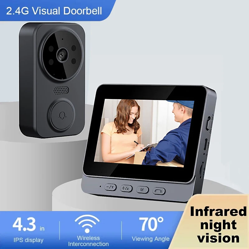 Timbre de videoportero inalámbrico con visión nocturna, pantalla IPS de 4,3 pulgadas, WiFi, cámara Visual, timbre de puerta de vídeo de seguridad inteligente para el hogar